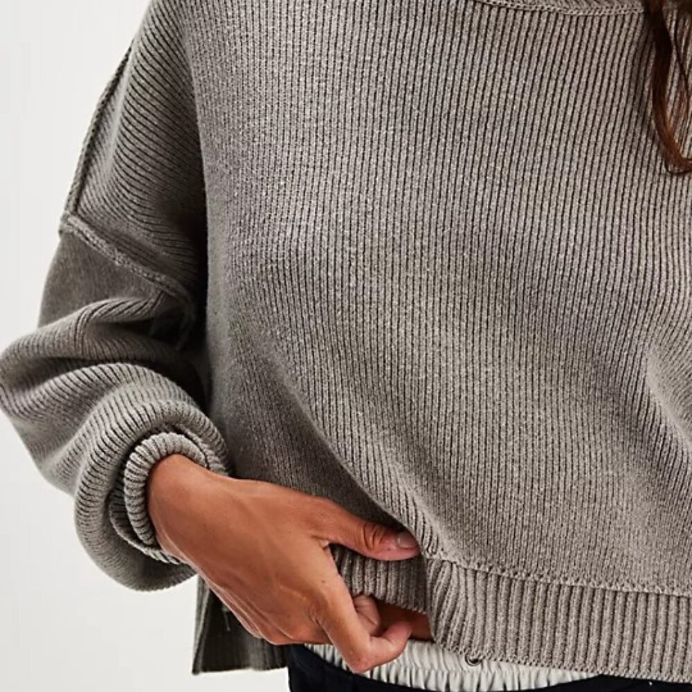 Free People Easy Street Crop Pullover Grey oversized New with tags! - Picture 3 of 16